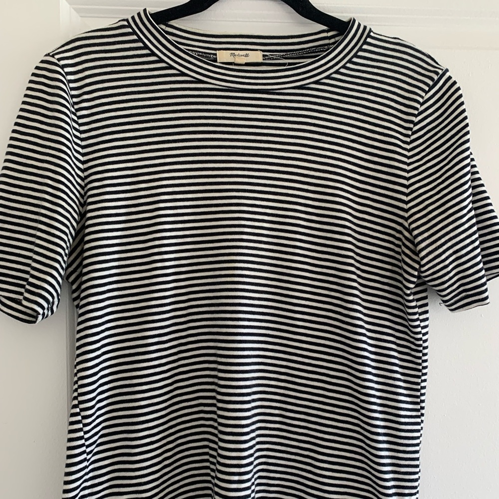 Madewell Striped Mock Neck Short Sleeve Shirt